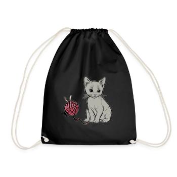 Cat Wool Play Domestic Cat Kitten - Drawstring Bag - black - Front