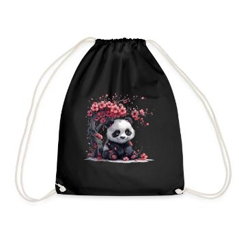 Panda Bear Sakura Tree Japanese Giant Panda - Drawstring Bag - black - Front
