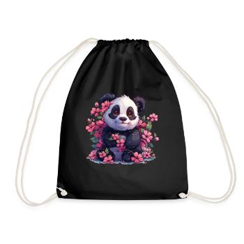 Panda Bear, Cherry Blossoms, Japanese Giant Panda - Drawstring Bag - black - Front