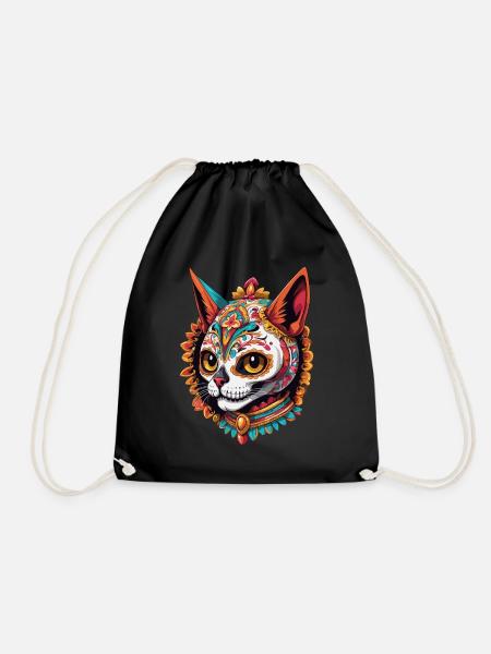 Katze Mexiko Zuckerschädel Dia De Muertos Design - Turnbeutel - Schwarz