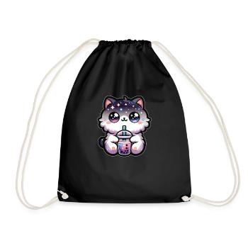 Chats buvant du thé à bulles Galaxy Boba Cat - Sac de sport léger - noir - Devant