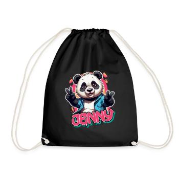 JENNY - Beautiful girl name with cool panda - Drawstring Bag - black - Front