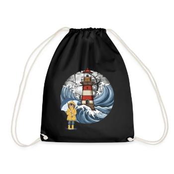 Lighthouse Sea Girl Maritime Coast - Drawstring Bag - black - Front