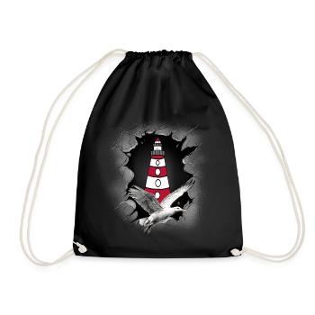 Seagull Lighthouse Maritime Lighthouses Seagulls - Drawstring Bag - black - Front