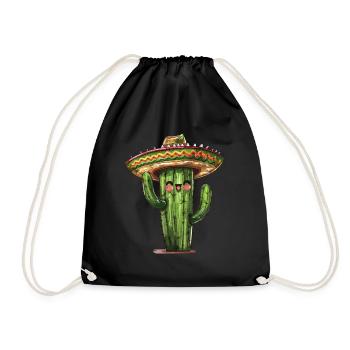 Funny cactus with sombrero - Drawstring Bag - black - Front