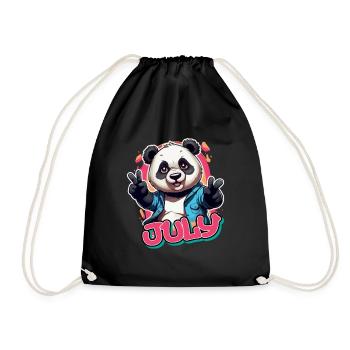 JULY - Beautiful girl name with cool panda - Drawstring Bag - black - Front