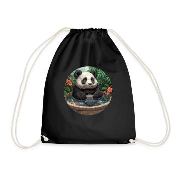Panda Bear Japanese Onsen Giant Panda - Drawstring Bag - black - Front