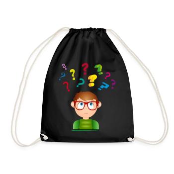Boy with glasses with many colorful question marks - Drawstring Bag - black - Front