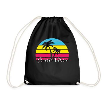 Ambiance de plage. Été, Soleil, Vacances, Palmiers, Rétro, - Sac de sport léger - noir - Devant