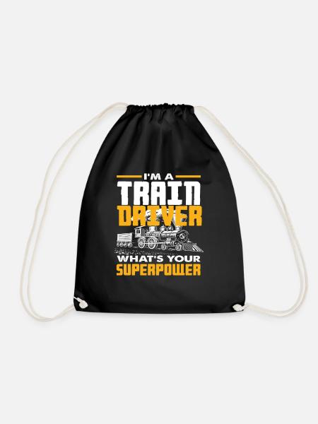 Train Trains Train Driver Profession Superpower - Drawstring Bag - black