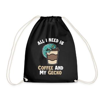 Kaffee und meine Gecko-Eidechse Gekkota Schopf - Turnbeutel - Schwarz - Vorne