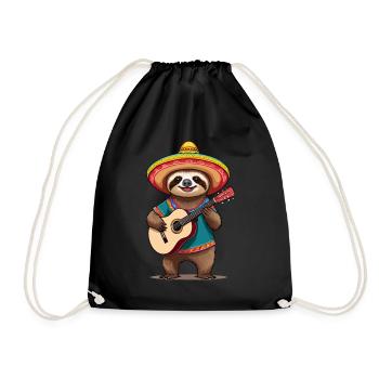 Sloth Mariachi Mexico Guitar Fiesta - Drawstring Bag - black - Front