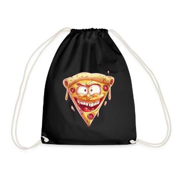 Crazy Pizza With Funny Face - Drawstring Bag - black - Front