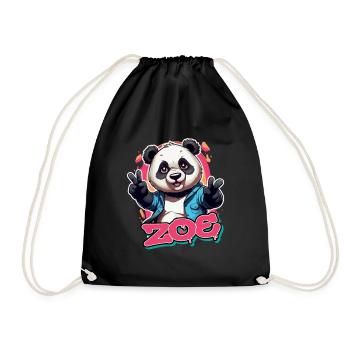 ZOE - Beau nom de fille avec Cool Panda - Sac de sport léger - noir - Devant