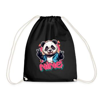 NINE - Beautiful Girl Name with Cool Panda - Drawstring Bag - black - Front