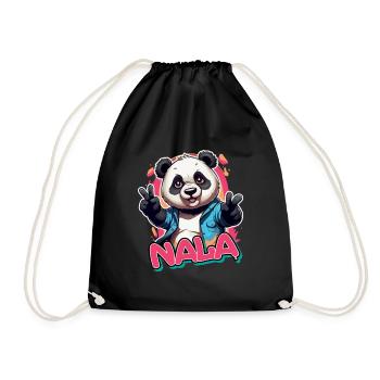 NALA - Schöner Mädchen Name mit coolem Panda - Turnbeutel - Schwarz - Vorne