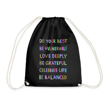 Motivational Saying: Life, Motivation, Happiness, Joy - Drawstring Bag - black - Front