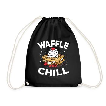 Waffle And Chill Waffles Pastry Funny Waffle - Drawstring Bag - black - Front