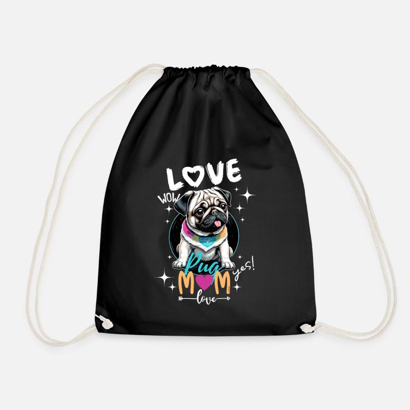 Pug Mom Love - Pug Mom Love - 2nd version - Drawstring Bag - black