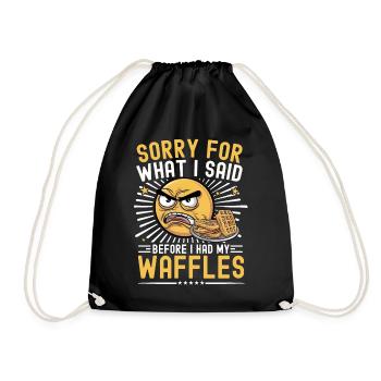 Waffles Saying Funny Waffle Breakfast Pastry - Drawstring Bag - black - Front