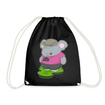Elephant Photographer Camera - Drawstring Bag - black - Front