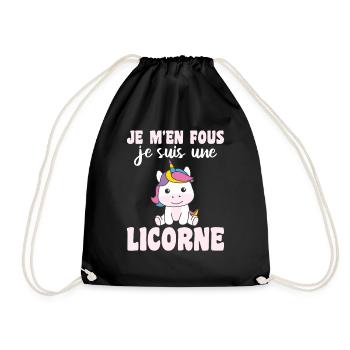 Je m'en fous je suis une licorne - süßes Einhorn - Turnbeutel - Schwarz - Vorne