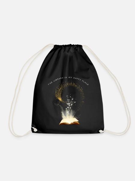 The library is my favorite place - Drawstring Bag - black