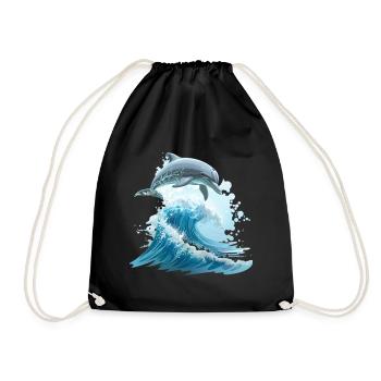 Dolphin Ocean Jump Sea - Drawstring Bag - black - Front