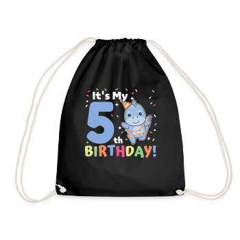 Dino for 5th birthday children five years old - Drawstring Bag - black - Front