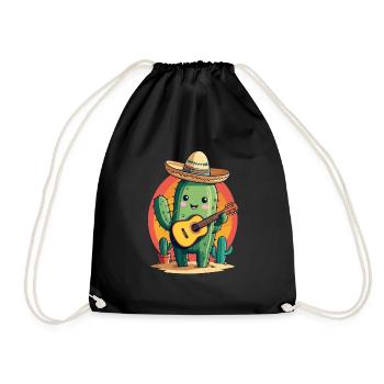 Cactus Mexican Mariachi Guitarist Music - Drawstring Bag - black - Front