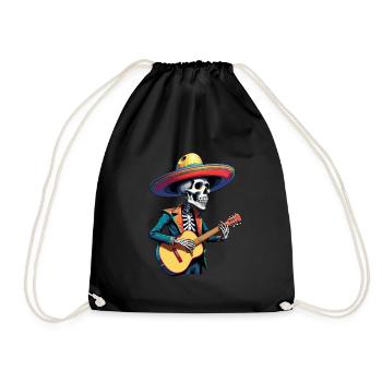 Mexican Mariachi Skeleton Guitarist Fiesta - Drawstring Bag - black - Front