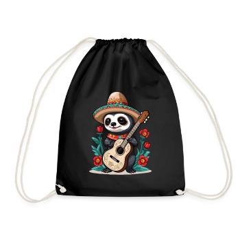 Sloth Mexican Mariachi Guitar Fiesta - Drawstring Bag - black - Front