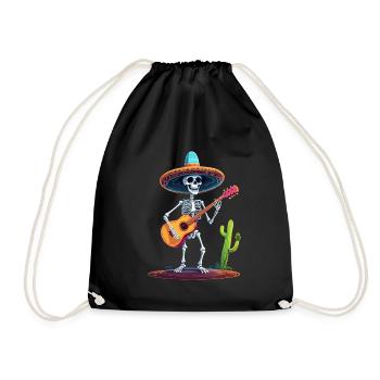 Mexican Mariachi Skeleton Guitarist Fiesta - Drawstring Bag - black - Front