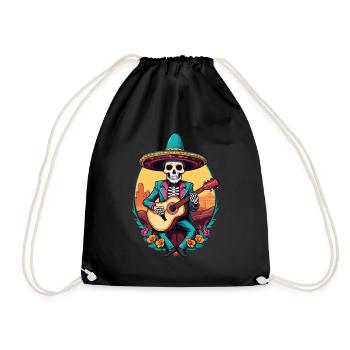 Mexican Mariachi Skeleton Guitarist Fiesta - Drawstring Bag - black - Front
