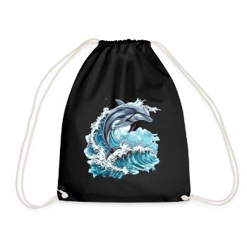 Dolphin Surrounded by Ocean Waves - Drawstring Bag - black - Front