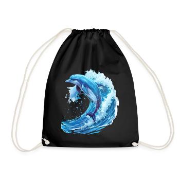 Dauphin sauteur dans la vague bleue - Sac de sport léger - noir - Devant