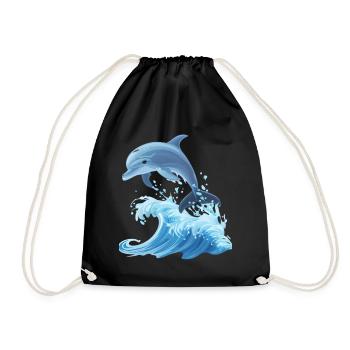 Dolphin Graphic with Waves Dolphin Lover Ocean - Drawstring Bag - black - Front