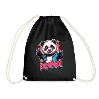 ANNA - Schöner Mädchen Name mit coolem Panda - Turnbeutel - Schwarz - Vorne