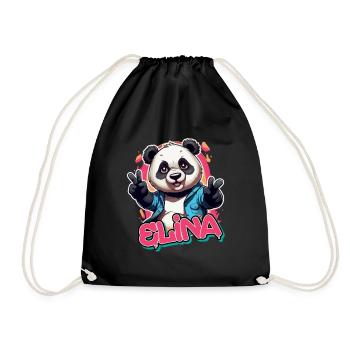 ELINA - Beautiful Girl Name with Cool Panda - Drawstring Bag - black - Front