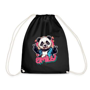 EMILY - Beautiful Girl Name with Cool Panda - Drawstring Bag - black - Front