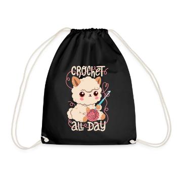 Crochet alpaca - Drawstring Bag - black - Front