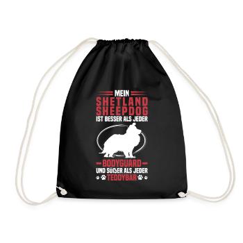 Sheltie Protects Me Shetland Sheepdog - Drawstring Bag - black - Front