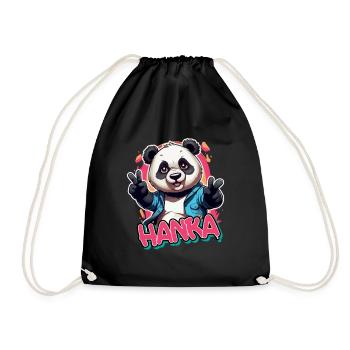 HANKA - Schöner Mädchen Name mit coolem Panda - Turnbeutel - Schwarz - Vorne