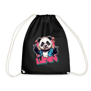 LINN - Schöner Mädchen Name mit coolem Panda - Turnbeutel - Schwarz - Vorne