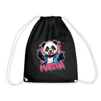 MARTHA - Schöner Mädchen Name mit coolem Panda - Turnbeutel - Schwarz - Vorne