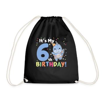 Dino for 6th birthday children six years old - Drawstring Bag - black - Front