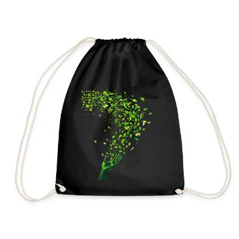 Green Leaf Swirl and Hand Motif - Drawstring Bag - black - Front