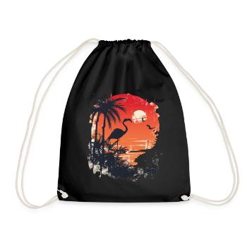 Flamingo Illustration - Drawstring Bag - black - Front