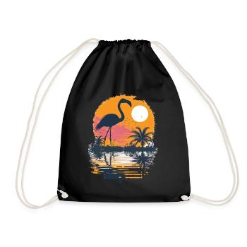 Flamingo Illustration - Drawstring Bag - black - Front
