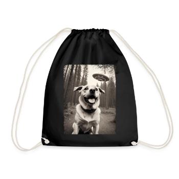Hunde Selfie mit Außerirdischem Raumschiff Design - Turnbeutel - Schwarz - Vorne